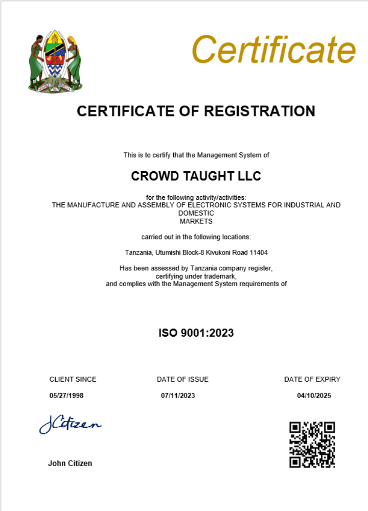 Tanzania business registration certificate Word and PDF template